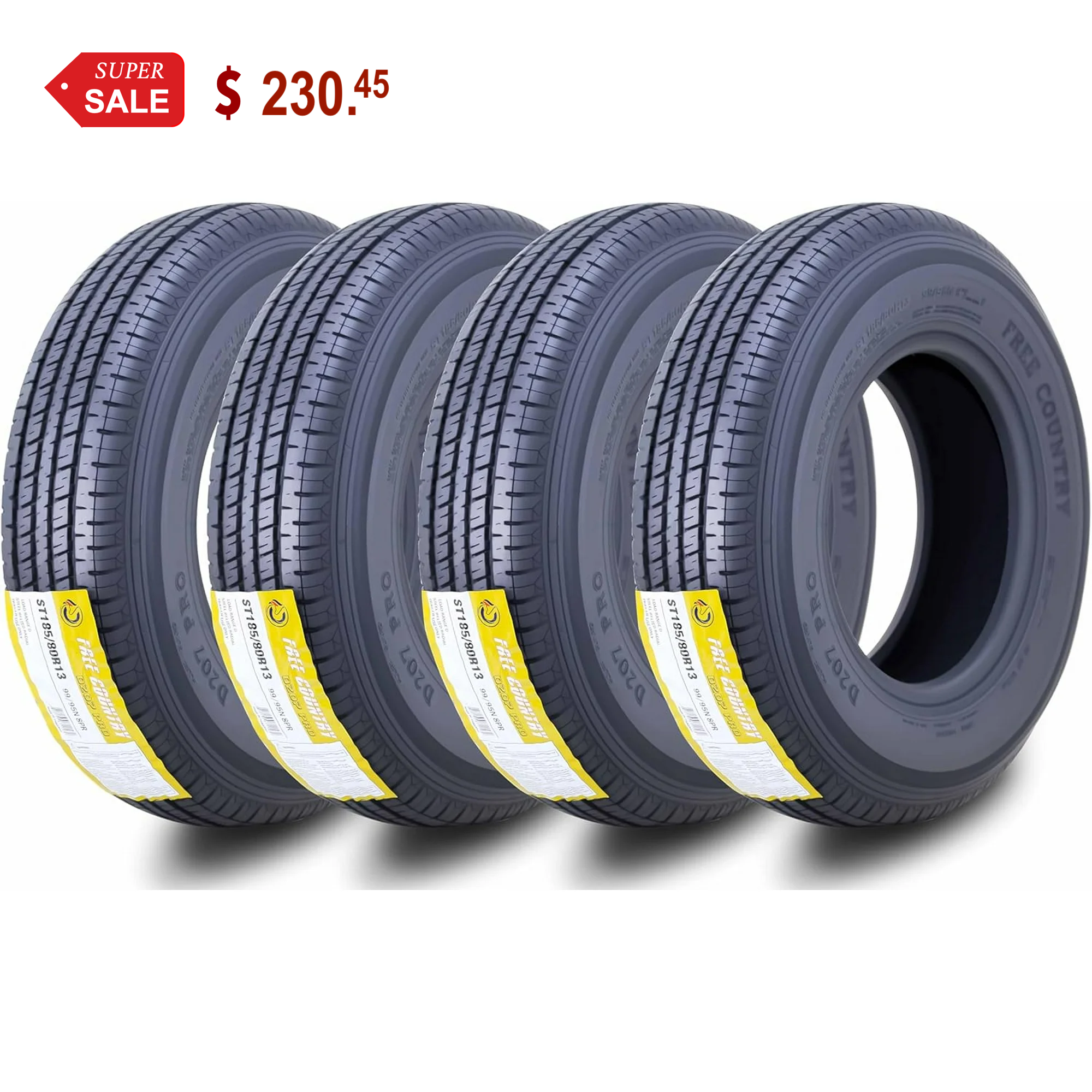 Free Country ST 205/75R15 8 Ply /Load Range D w/Scuff Guard Trailer Tires, Set of 4